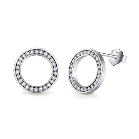 925 Sterling Silver Round CZ Earrings - Picture 1 of 6